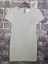 Calvin Klein Size 6 Short Sl Back Zip Stretch Sheath Dress Black/White Diamond