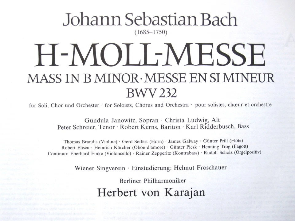 BACH Mass in B Minor (H-Moll) KARAJAN JANOWITZ 3-LP Box DGG 2740 112 Germany EX - Image 2 of 4