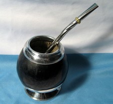 Handmade Silver Mate Cup Gourd Yerba Kit with Filter Bombilla Straw  Argentina