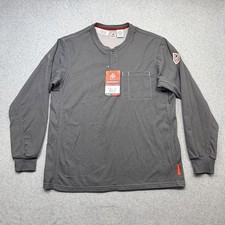 Bulwark FR Henley Shirt Men Large Gray IQ Series Pockets Workwear CAT2 Comfort