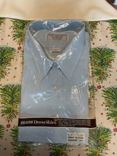 Vintage Sears Dress Shirt NWT Men 17 Blue Perma Prest Regular Cut Short Sleeve