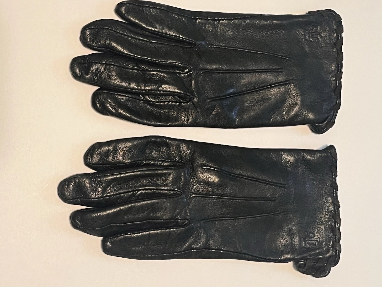 VTG Lauren Ralph Lauren Black Leather Whipstitched Women’s Gloves. Size Small