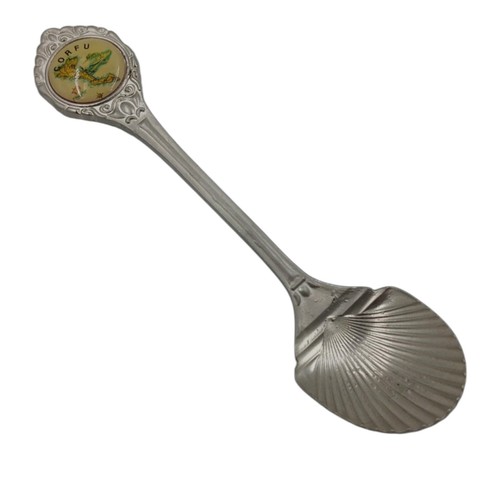 Greece Corfu Souvenir Spoon Travel Collectible Map Emblem Scalloped Bowl