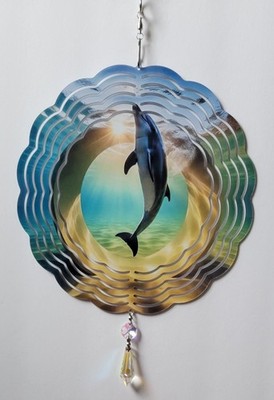 3D Metal Hanging Wind Spinners - Vibrant Round Wave Design for Yard & Garden