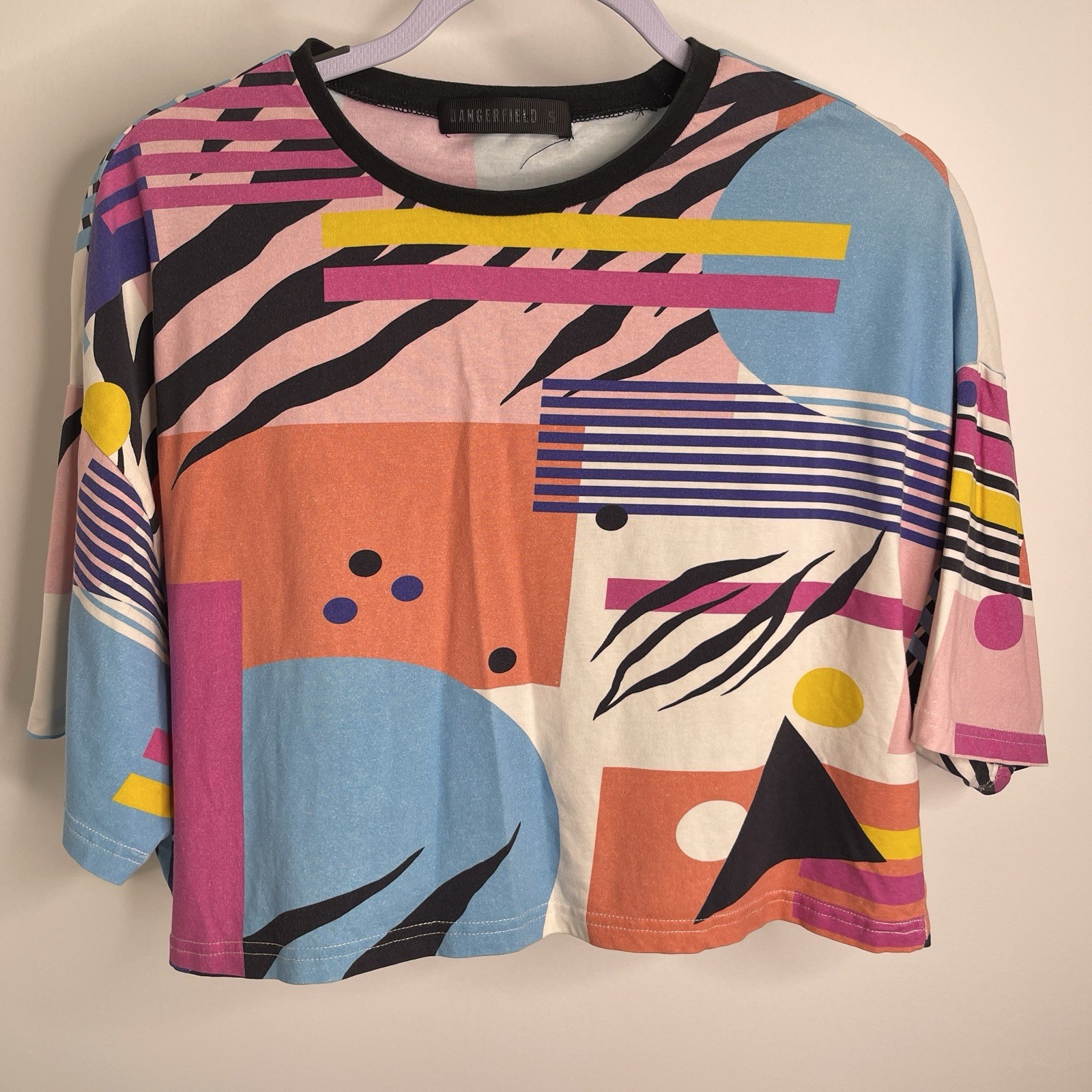 Dangerfield Womens Top Size S Boxy Cropped Short Sleeve Boho Stretch Fab