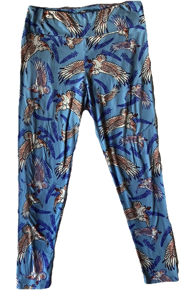 Lote com 2 Leggings LuLaRoe OS Penas de Águia Alta e Curvilínea Tribal Active Wear Calças - Imagem 2 de 4