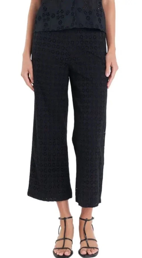 English Factory Capri Pants Women’s Textured Wide Leg In Black XS $130!!