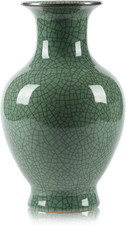 Green Ceramic Vase for Home Decor, Rustic Oriental Vases, Glazed Decorative Farm