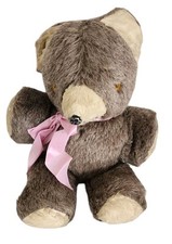 Antique MOHAIR 13" TEDDY BEAR Button Eyes Pink Ribbon