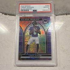 Panini 2022 Mosaic Glass Mosaic Lamar Jackson #GM-4 Ravens PSA 10