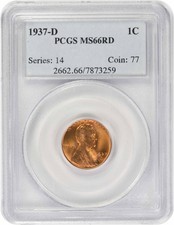 1937-D Lincoln Cent RPM 2 MS66RD PCGS