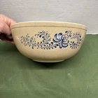 Pyrex Homestead #404 Blue Scroll & Tan Speckled 10" 4 Quart Mixing Bowl Vintage