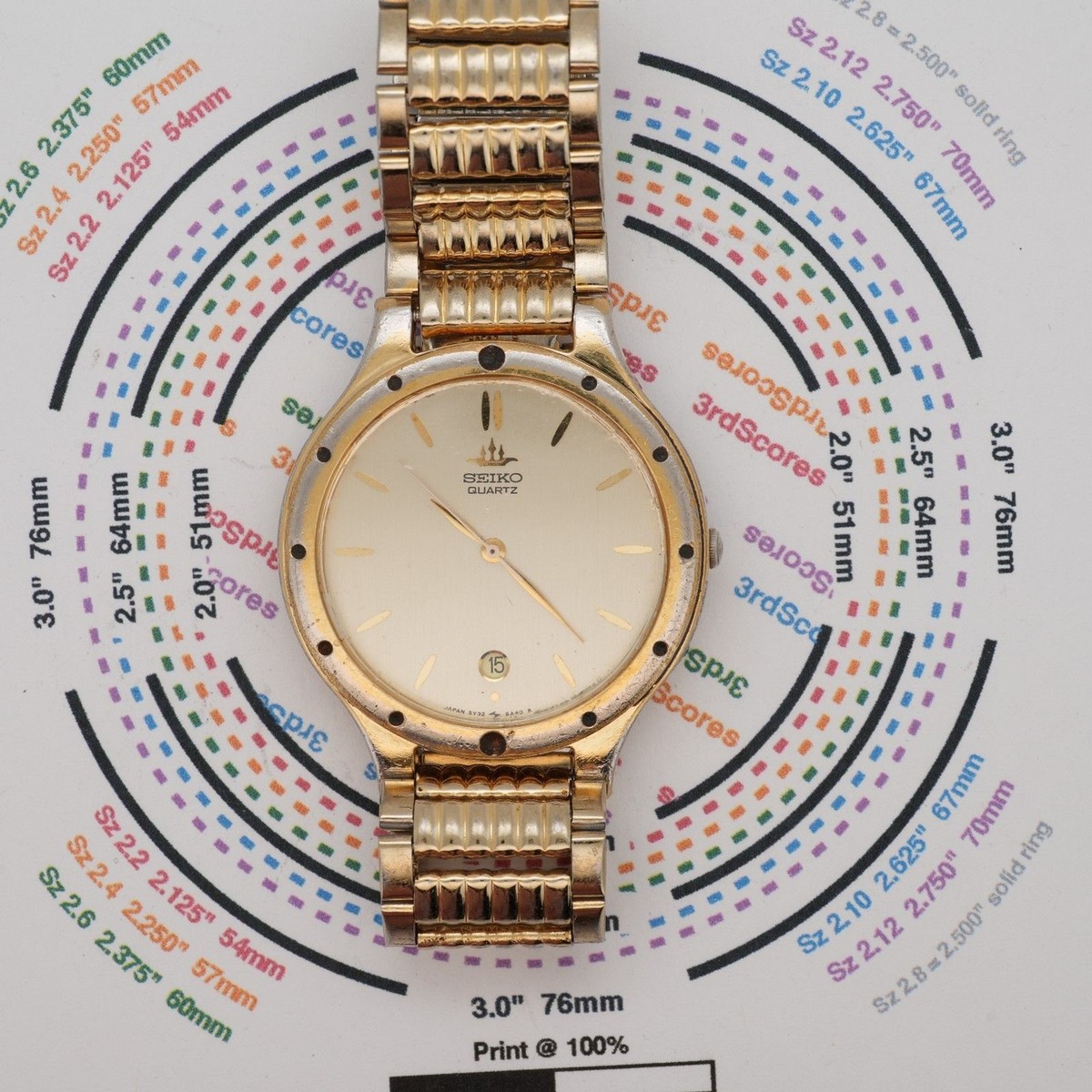 Seiko Galaxy 5Y32-6A00 Gold Tone Dress Watch 32mm Date Quartz