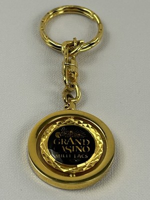 Vintage Grand Casino Mille Lacs Gold Tone Spinner Keychain Fob Souvenir
