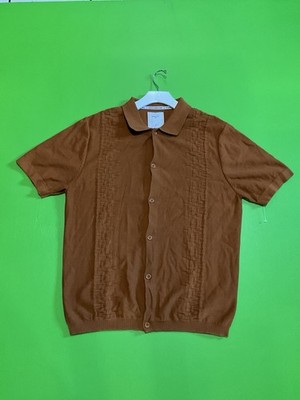 Percival Men s Knitted Button Up shirt Brown Size XL