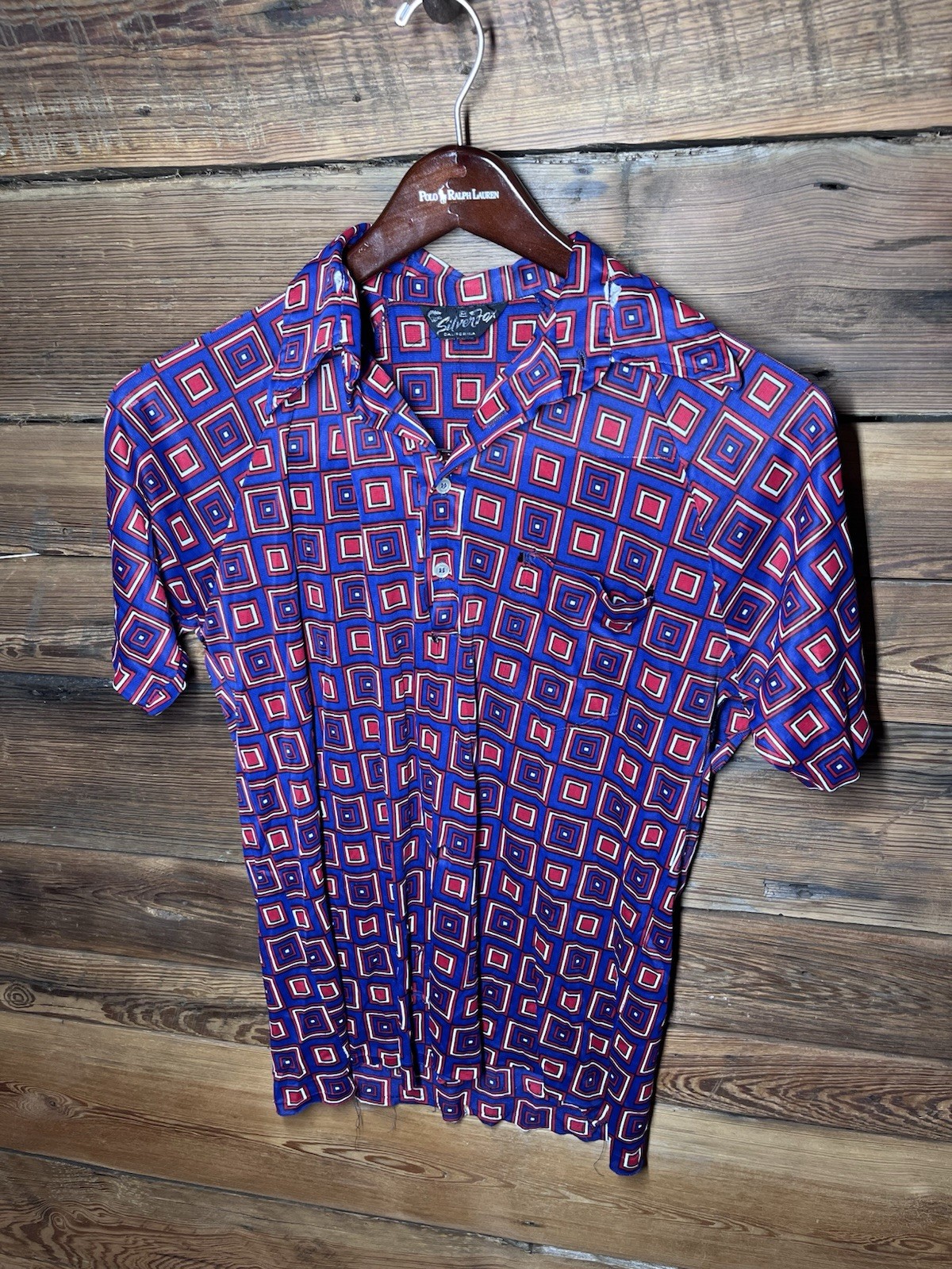 70s Trippy Squares True Vintage Shirt Polo Men M Disco Hippie Burning Man