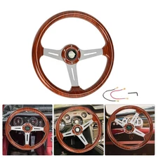 345mm 14" Universal 3" Deep Dish Wood Grain 6 Hole 3 Spokes Steering Wheel NEW