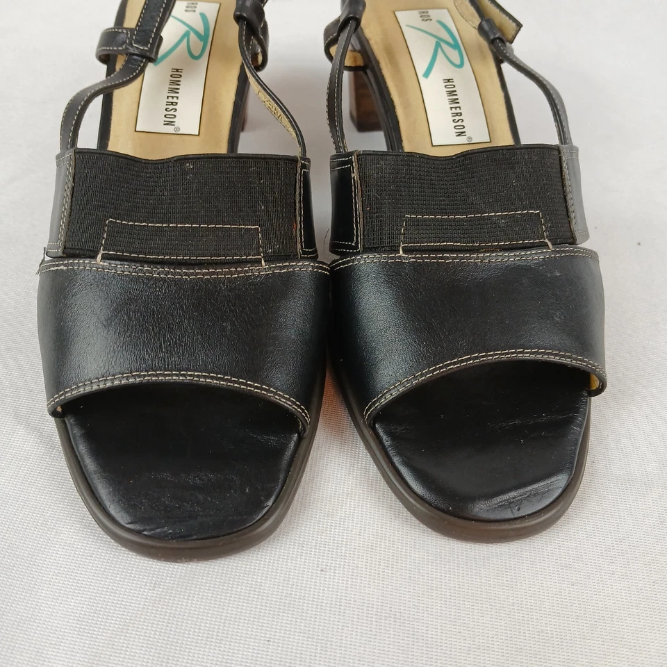 Sandalias de cuero para mujer Ros Hommerson talla 7,5 negras con cordones tacón de 2" #106205 Foto 2 de 4