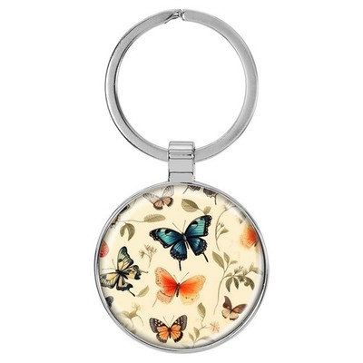 Enthoozies Retro Butterflies Tan Domed Keychain Backpack Pull - 1.5 x 3 Inches