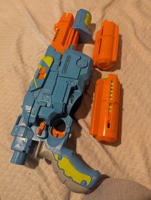 NERF Vortex Praxis Disc Blaster Blue & Orange Extra Clip Ammo Tested Works Great