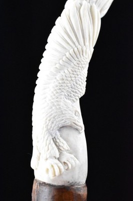 Vtg 34-1/2 in Deer Antler Eagle Cane Walking Stick Native American Motif