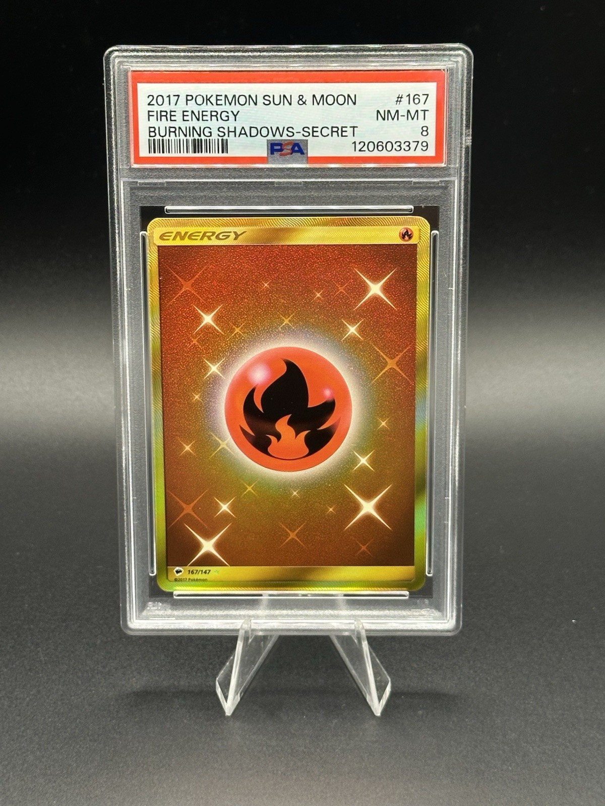 Pokémon TCG Fire Energy Burning Shadows Holo Card 167/147 Secret Rare Psa 8