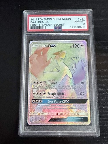 2018 POKEMON SUN & MOON LOST THUNDER SECRET #227 FULL ART/LUGIA GX PSA 8