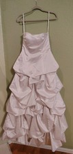 Davids Bridal Ivory Strapless Satin Wedding Dress with Pickup Size 10