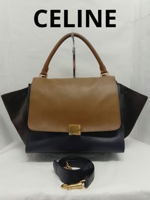Celine Trapeze 2WAY Tote Bag Brown Leather Authentic
