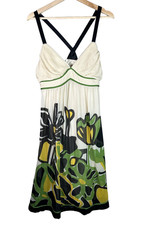 Vintage Sue Wong Silk Chiffon Floral Cream Halter Dress Size 10