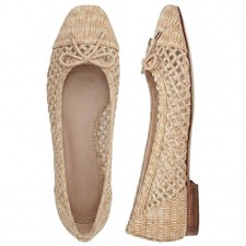 Woven Ballet Flats Shoes for Women Raffia Square Toe Dress Shoes with Bow Com...