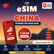 eSIM China SIM Karte 1-20GB ohne VPN Internet Reise Peking Shanghai Google
