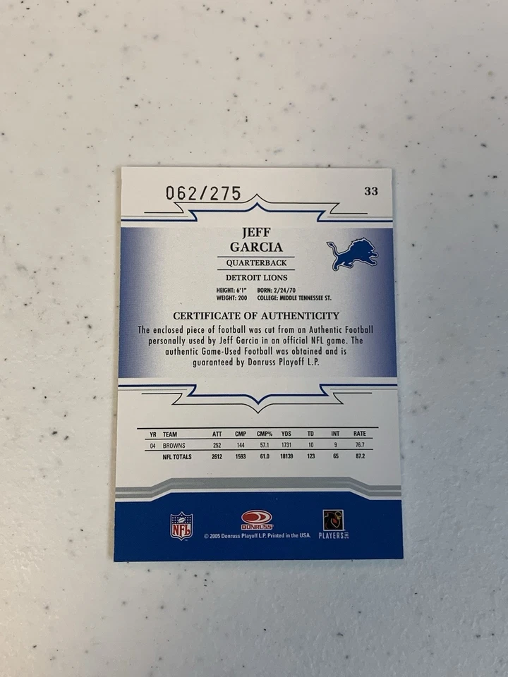 2005 Donruss Throwback Threads - Jeff Garcia #33 Footballs /275 (MEM) - Image 2 of 2