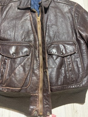 VTG 70s Leather A2 Flight Jacket Brown Distressed Patina Talon Zip