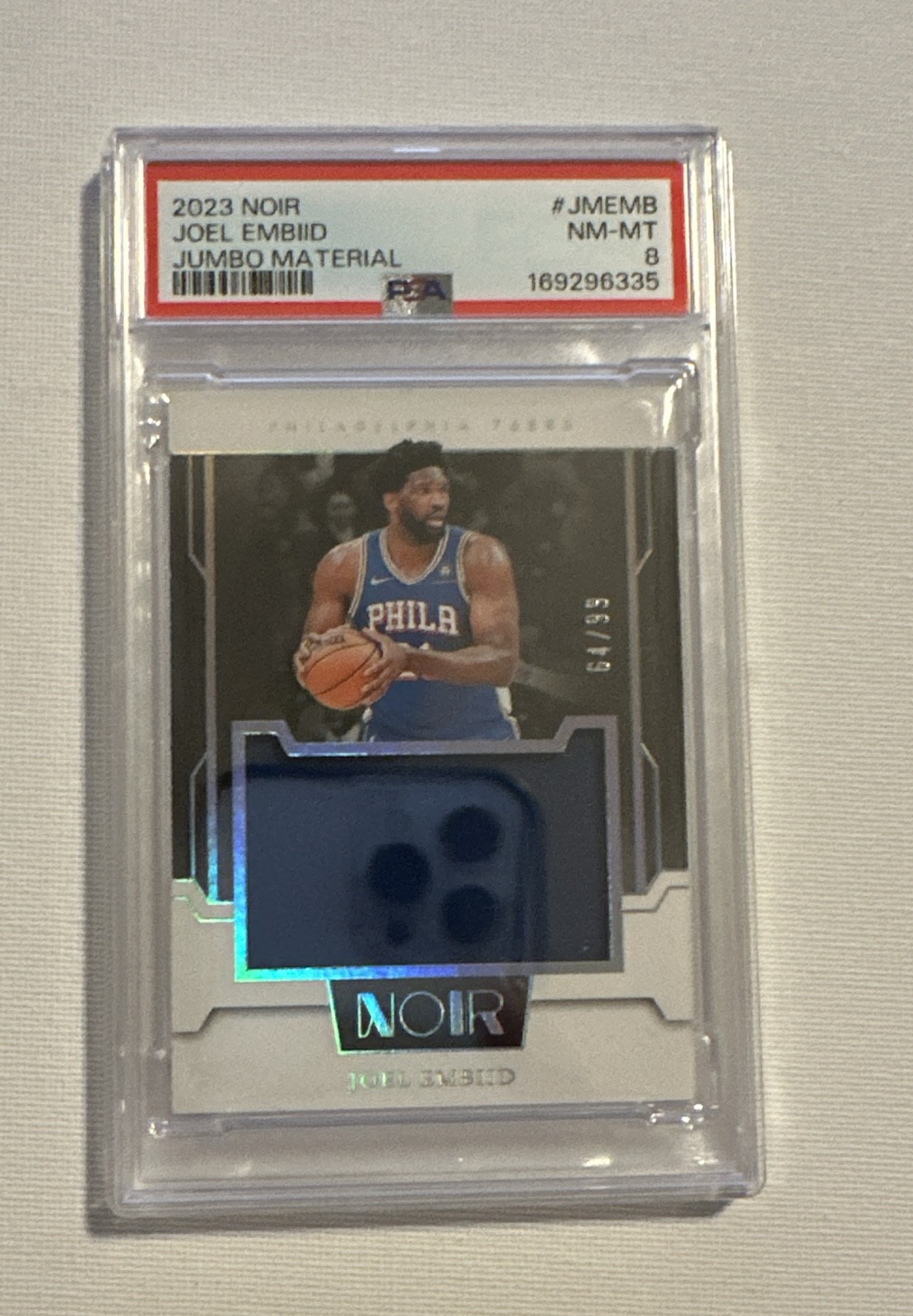 2023-24 Panini Noir - Jumbo Material Joel Embiid #JM-EMB /99 (MEM) - PSA 8