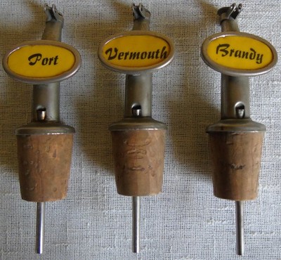 3er Set Vintage Metall Flaschenverschlüsse Korken Ausgießer Wermut Portwein & Brandy