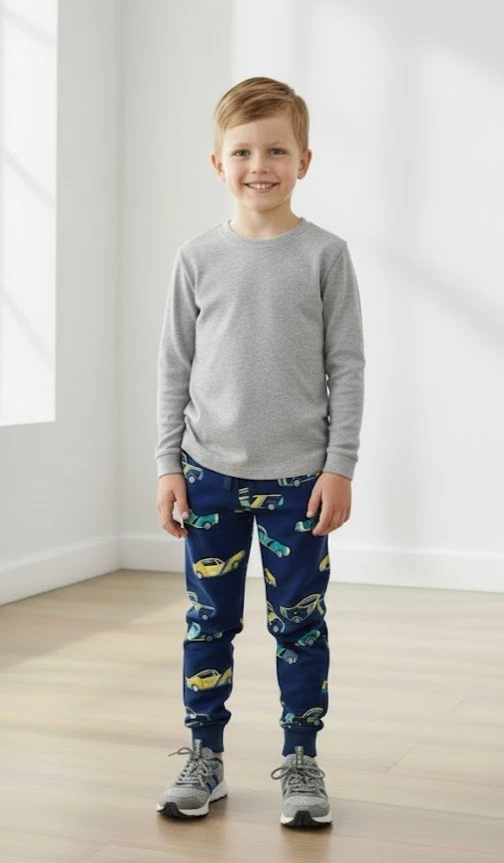 Boys Marks Car Joggers Blue Fleece Lined Cosy Cotton Rich Slim Leg Bottms NEW - Image 2 of 4