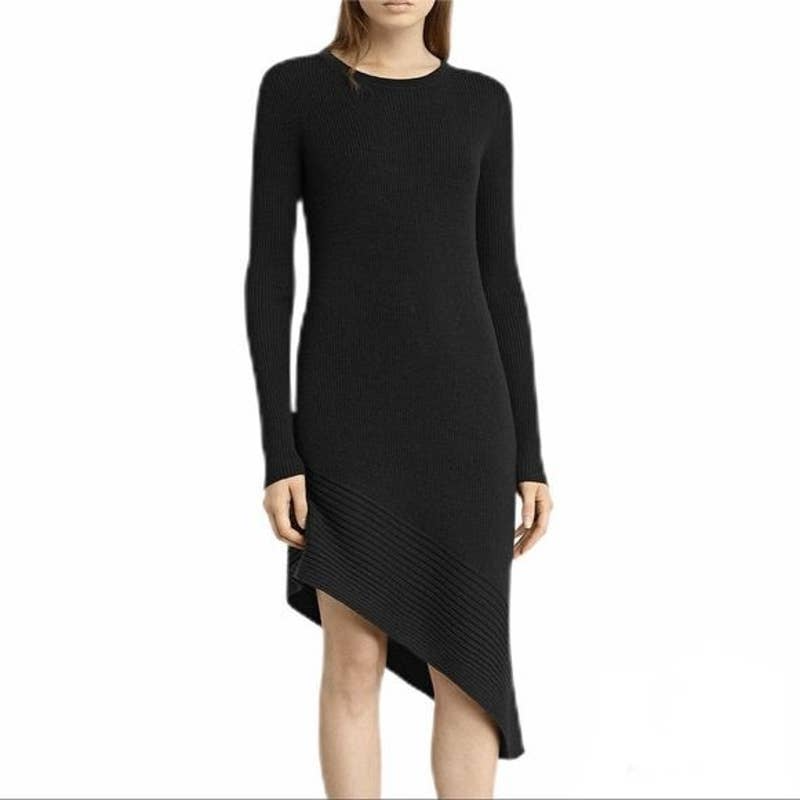 ALLSAINTS Keld Asymmetric Ribbed Sweater Dress Black Women's Size M