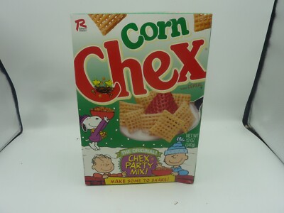 Vintage Corn Chex Party Mix Empty Cereal Box Christmas Peanuts Charlie Brown 90s