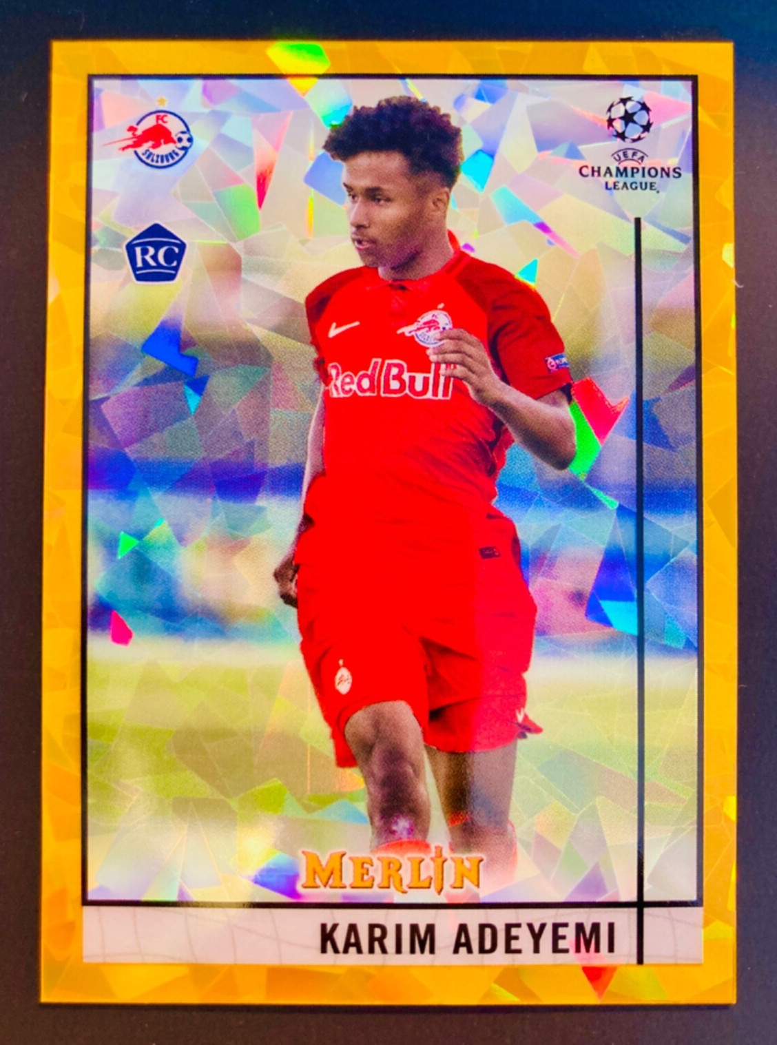 2020-21 Topps Merlin Chrome UCL # 35 Karim Adeyemi Gold Atomic refractor /50