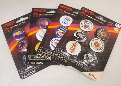 Netflix Stranger Things Retro Buttons Set Lot of 4 Characters Hellfire Club