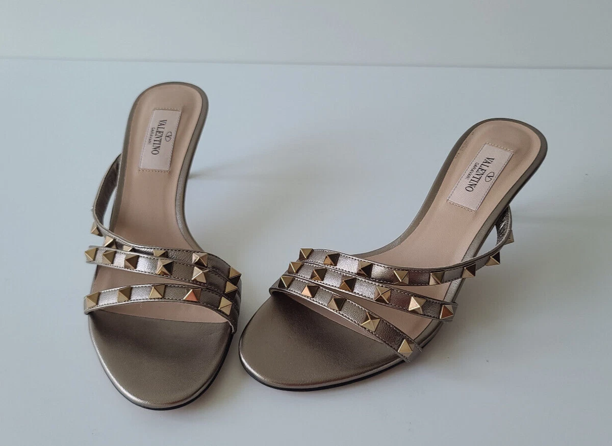 NEW Valentino Garavani 60mm Asymmetric Rockstud Napa Mule Sandals