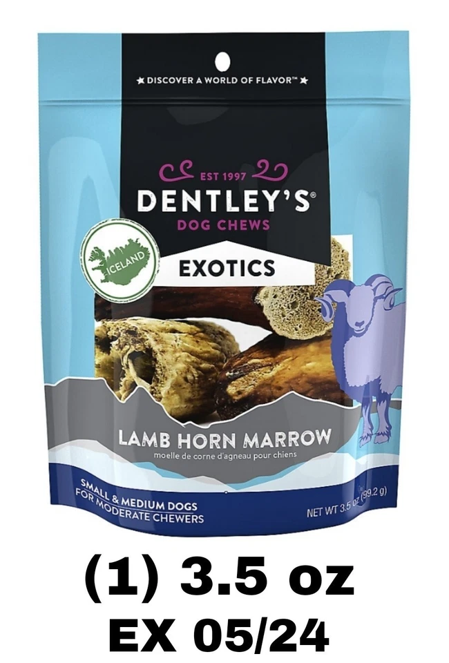 Dentley's Exoctic Ilandic Cordero Cuerno Médula Perro Golosina Mastica 1 Ingrediente, 3.5 OZ Foto 4 de 4