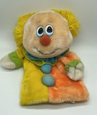 DAKIN CLOWN Hand PUPPET Vintage 1982 13" Plush Yellow Orange Blue