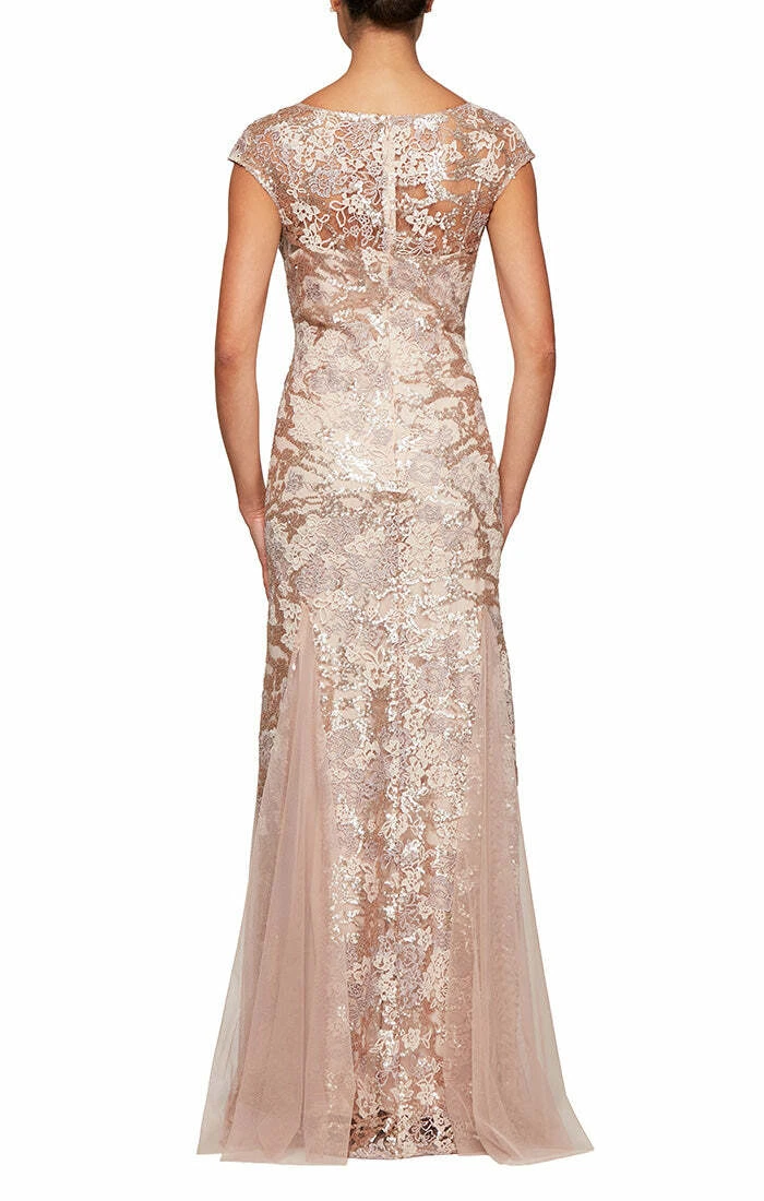 Alex Evenings Women s Long V Neck Fit and Flare Dress w