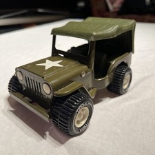 MINI TONKA TRUCK 'ARMY JEEP' w/ Original CANOPY c.1970 Old Vintage PRESSED STEEL