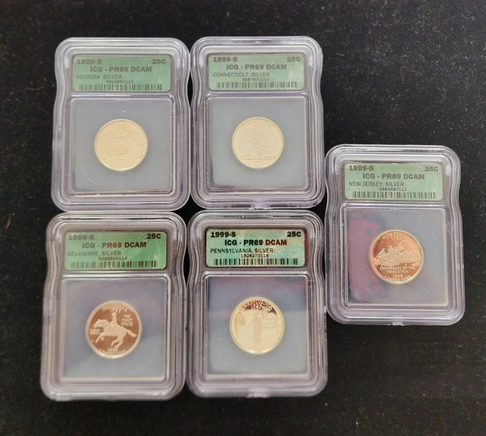 1999 S SILVER QUARTER COMPLETE FIVE COIN SET ICG PR69 DCAM 1st in series SC233 - Image 2 of 4