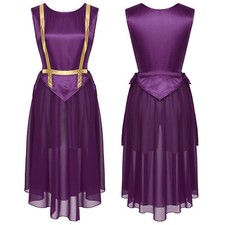 Women's Praise Dance Dress Sleeveless Lace-up Sides Split Overlay Tunics Worship