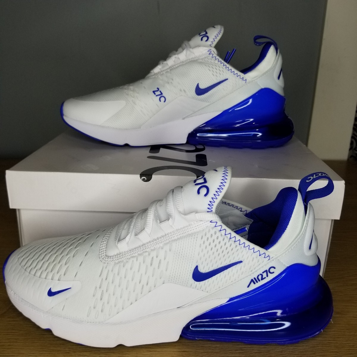 mens nike 270 white and blue