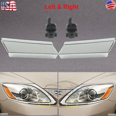 Pair Headlight Washer Nozzle Cover Chrome with Black CLIP for Lexus GS300 GS350